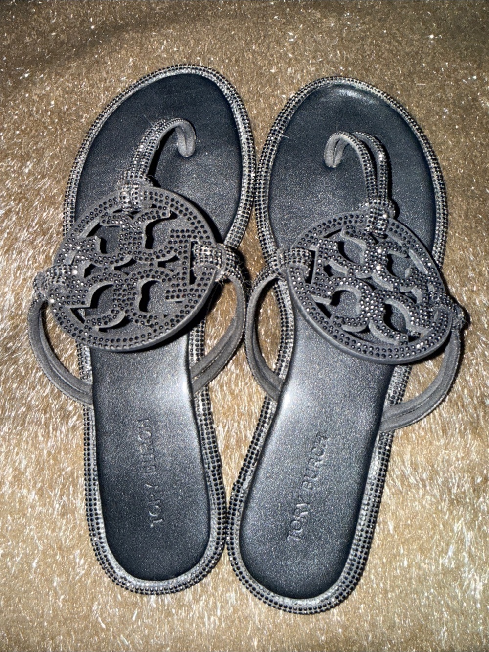Tory Burch Black Logo Medallion Toe-Post Sandals - Picture 8 of 10